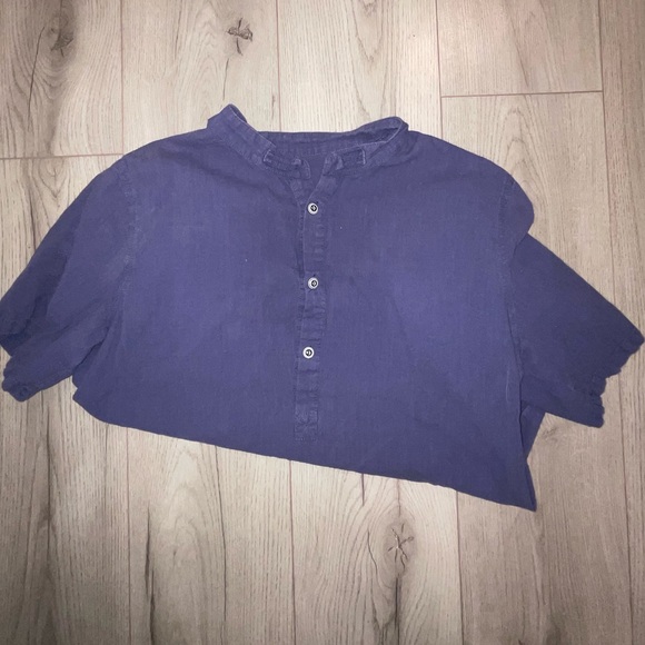 Collarless Short Sleeve Button Down - Picture 2 of 2